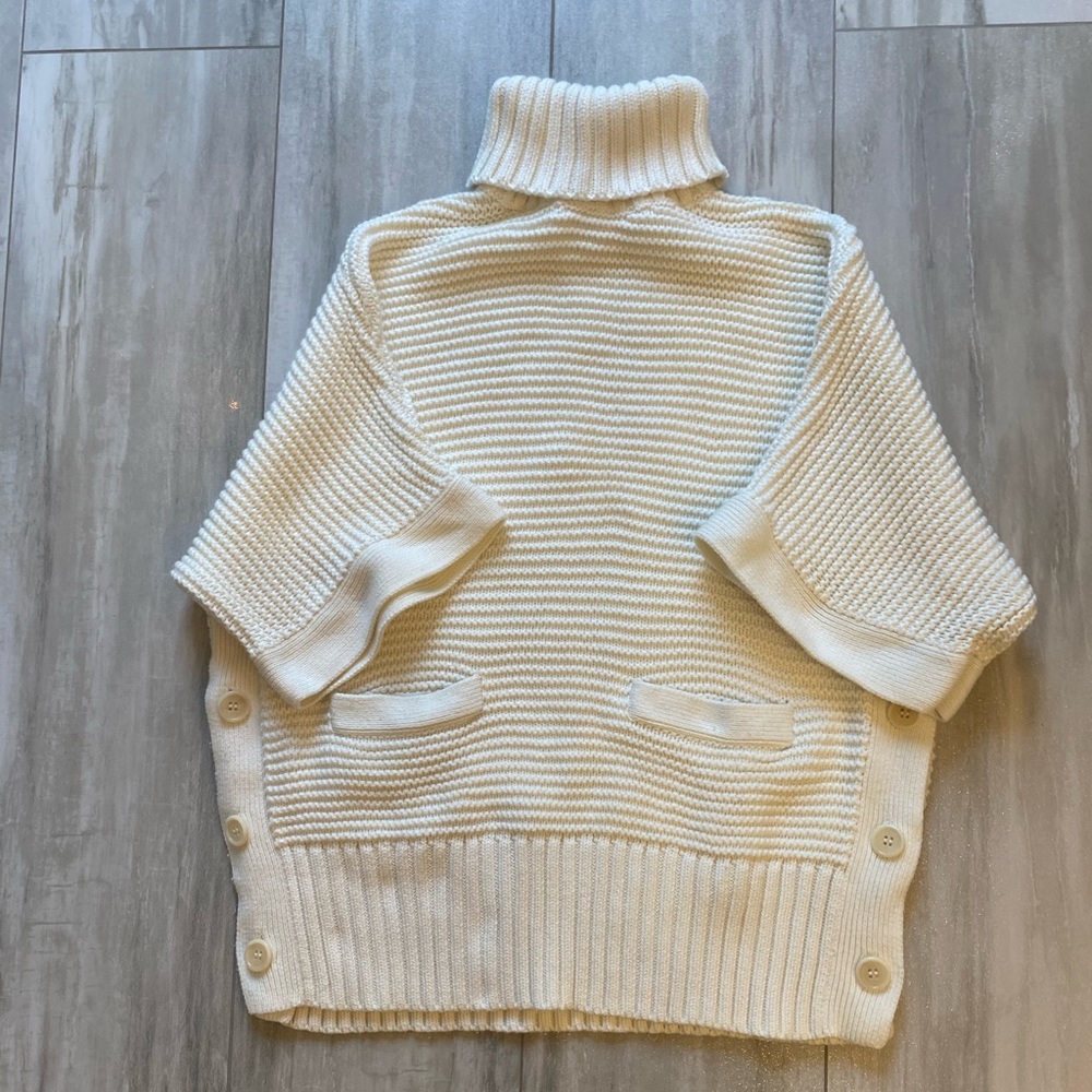 J. Crew Ivory Cream Cotton Blend Knit Turtleneck Short Sleeve Button Poncho S